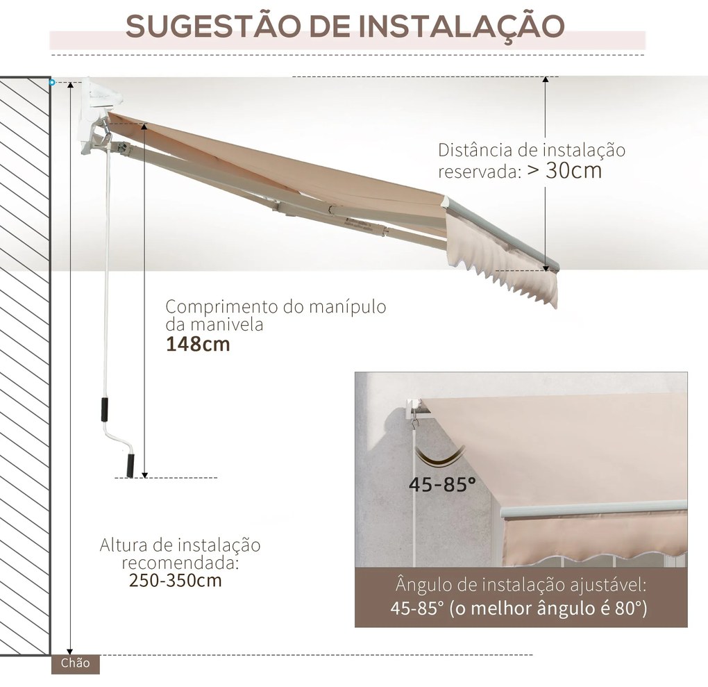 Toldo Manual Retrátil 295x200 cm Toldo para Varanda com Manivela de Me