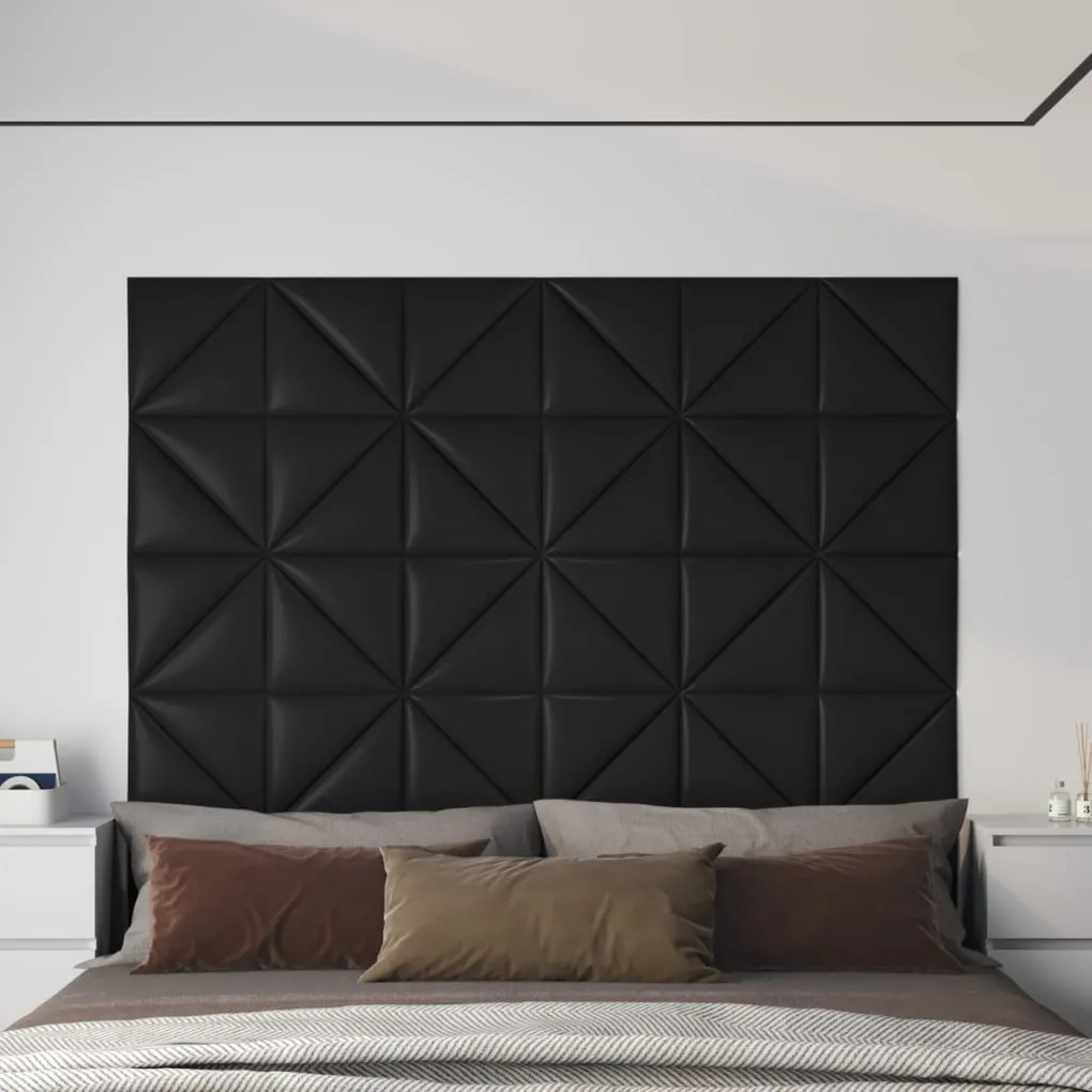 vidaXL Painel parede 12 pcs 30x30 cm couro artificial 0,54 m² preto