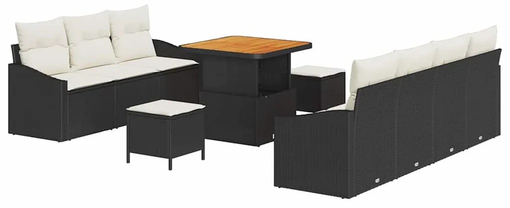 Conjunto de Sofá de Jardim vidaXL 10 peças com Almofadas Preto Rattan
