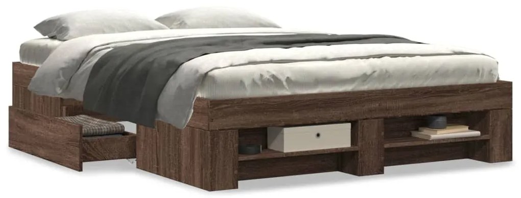 Estrutura de cama 135x190cm derivados madeira carvalho castanho