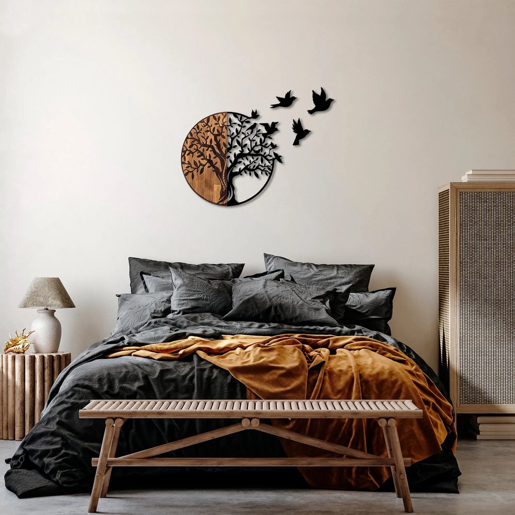 Acessório Decorativo de Parede Tree And Birds – Preto e Nogueira – 92