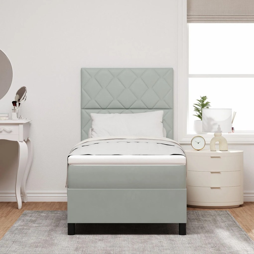 Cama Box com Colchão vidaXL Cinza Claro 90x200 cm Veludo