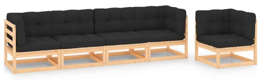 vidaXL 5 pcs conjunto lounge de jardim c/ almofadões pinho maciço