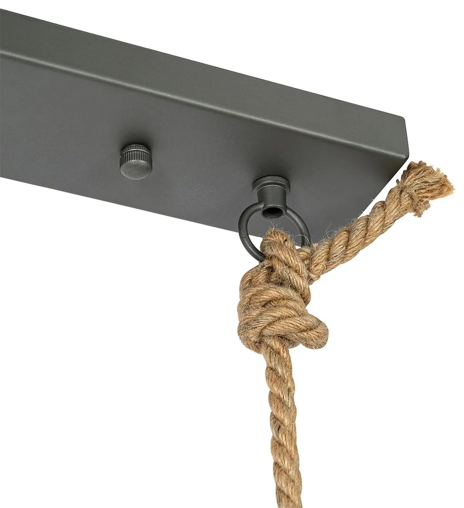 Candeeiro de suspensão industrial em madeira com cinzento escuro 3-luzes - Arthur Industrial