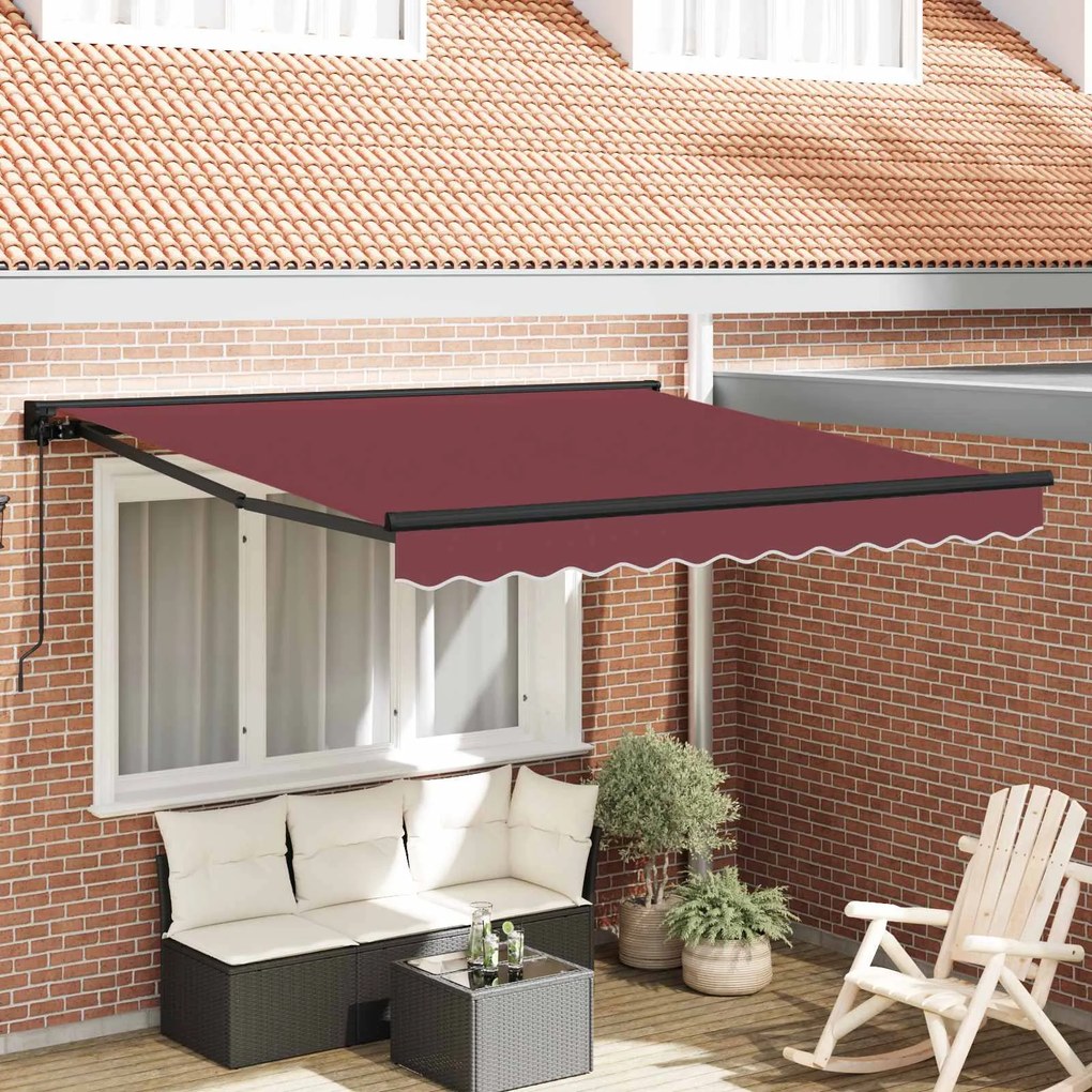 vidaXL Toldo Retrátil Manual Vermelho Borgonha 350x250 cm tecido