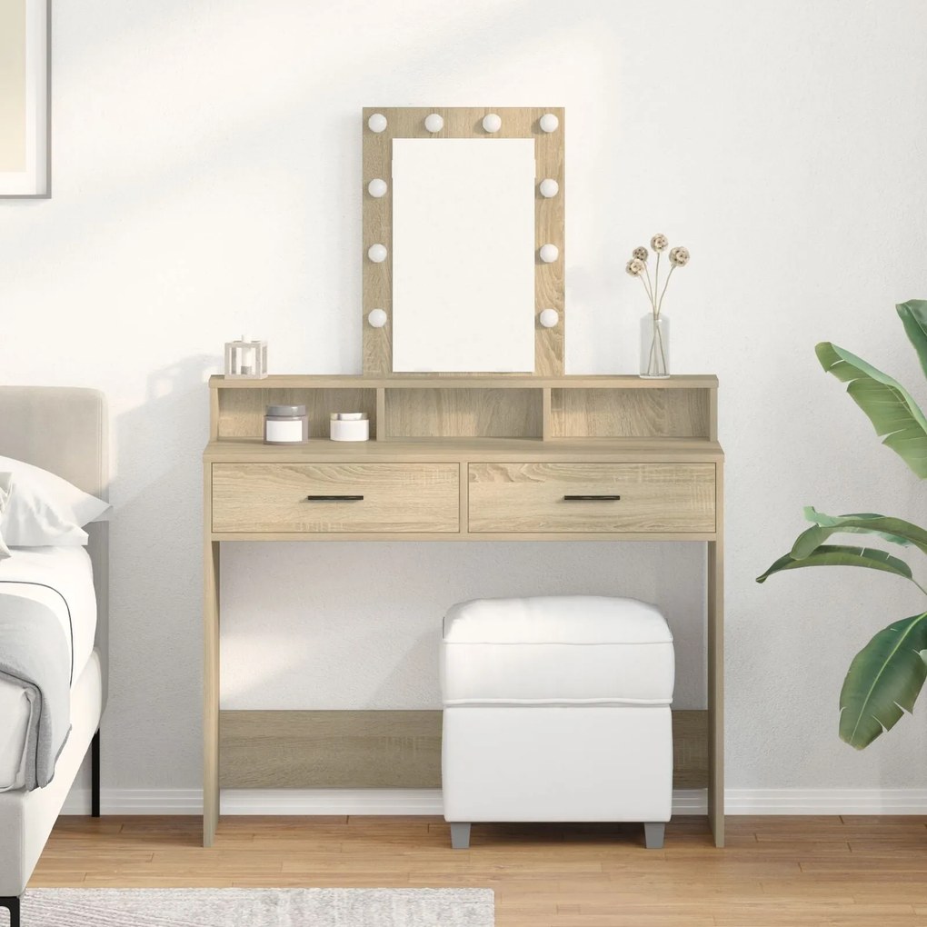 Mesa de Maquiagem vidaXL com Luzes LED Carvalho Sonoma 100x41x140 cm