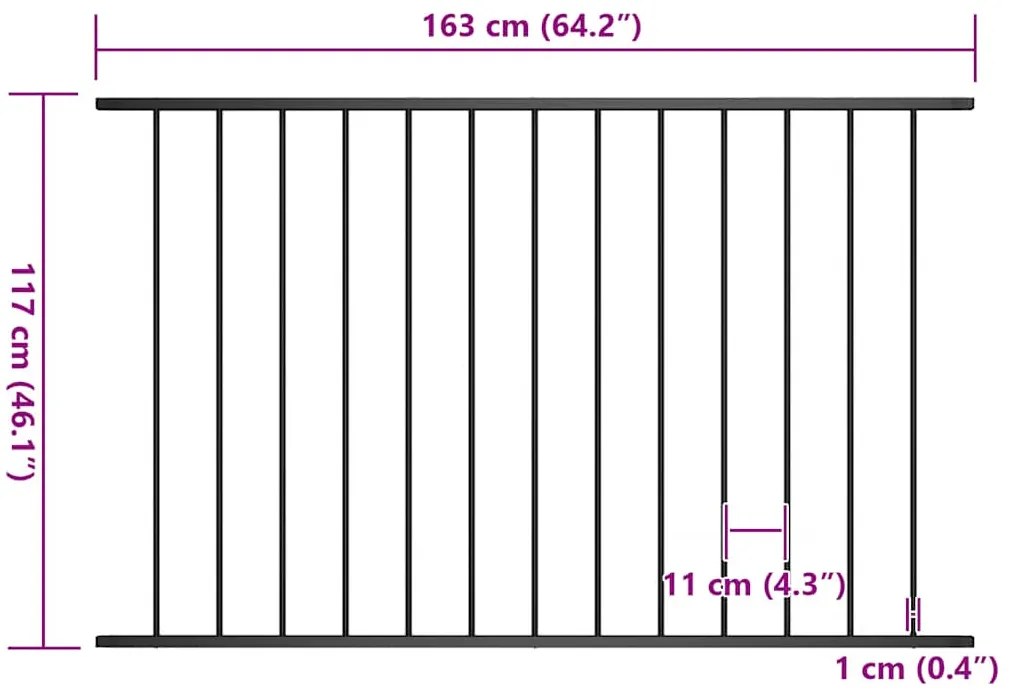 Painel de vedação aço revestido a pó 1,7x1,25 m preto