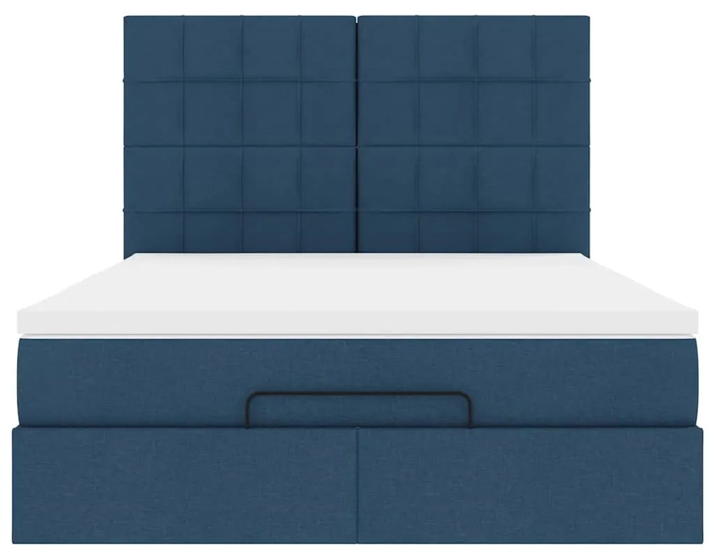 Estrutura de cama otomana com colchão tecido azul 140x200cm