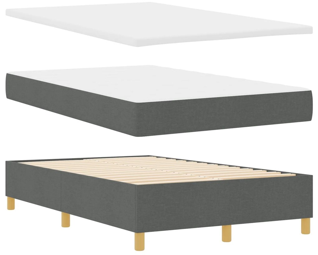 Cama Box Spring com Colchão e Banco Cinza Escuro 120x200 cm Tecido