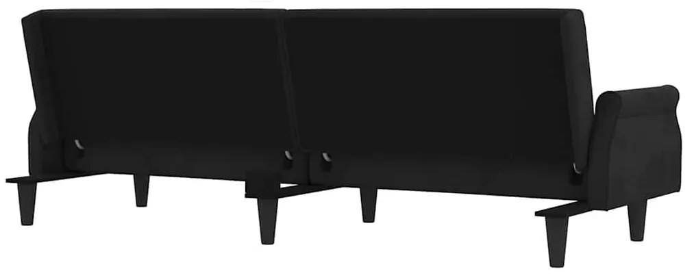 Sofá-cama com apoio de braços veludo preto