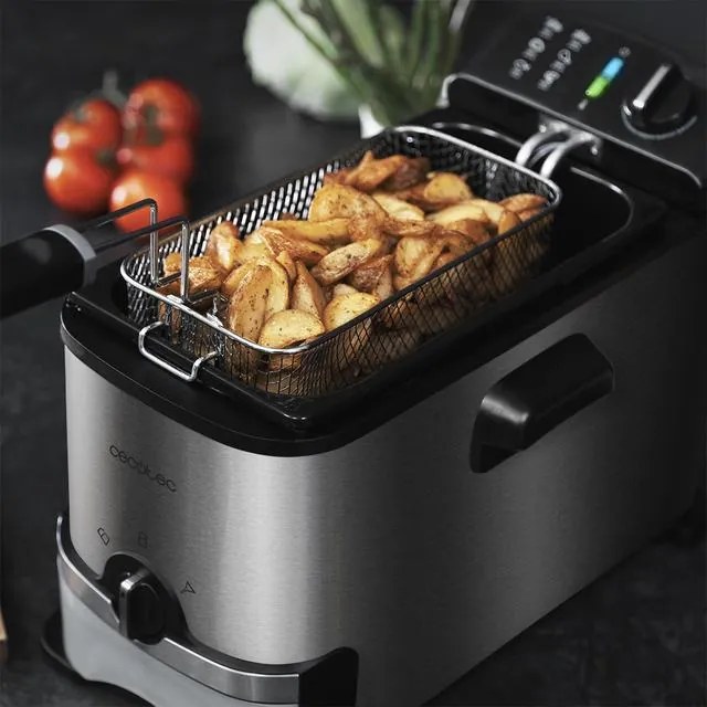 Fritadeira com óleo Cecotec Cleanfry Infinity 3000 ProFilter com tanque e potência de 2.000 W, capacidade de 3 litros, sistema ProFilter para extrair