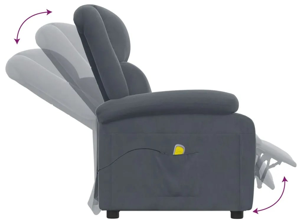 Poltrona de massagens veludo cinza-escuro
