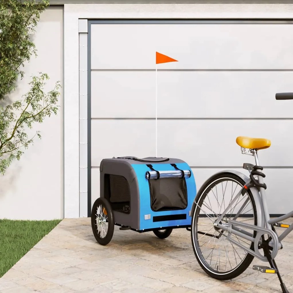 vidaXL Reboque bicicleta p/ animais tecido oxford/ferro azul/cinza