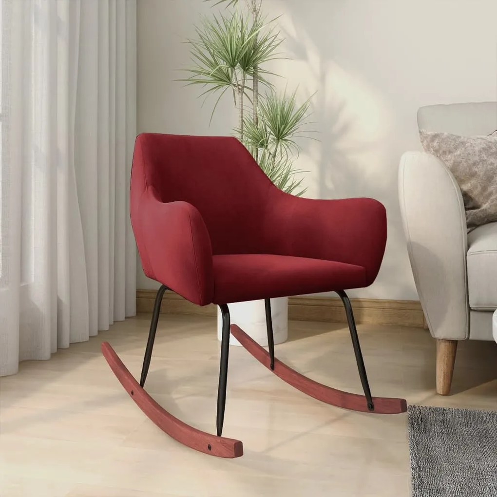 331023 vidaXL Cadeira de baloiço veludo vermelho tinto