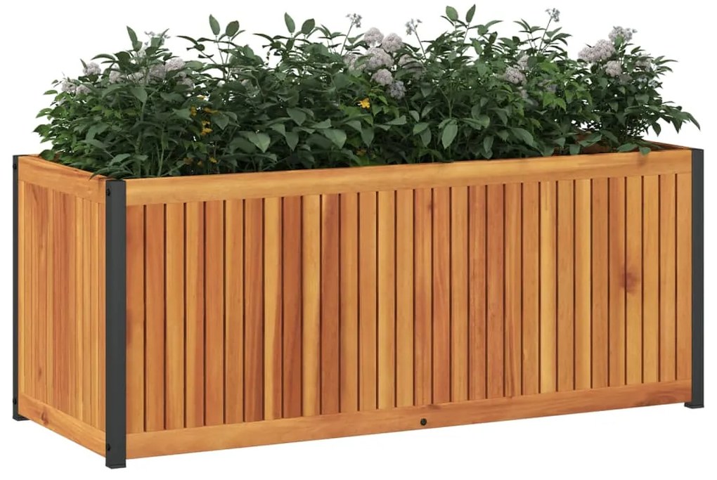 Vaso/floreira de jardim 110x45x44 cm acácia maciça e aço