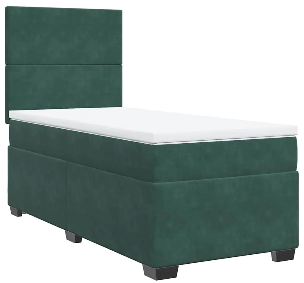 Cama com molas/colchão 90x190 cm veludo verde-escuro
