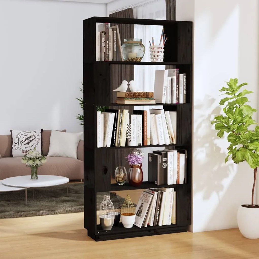 814068 vidaXL Estante/divisória 80x25x163,5 cm pinho maciço preto