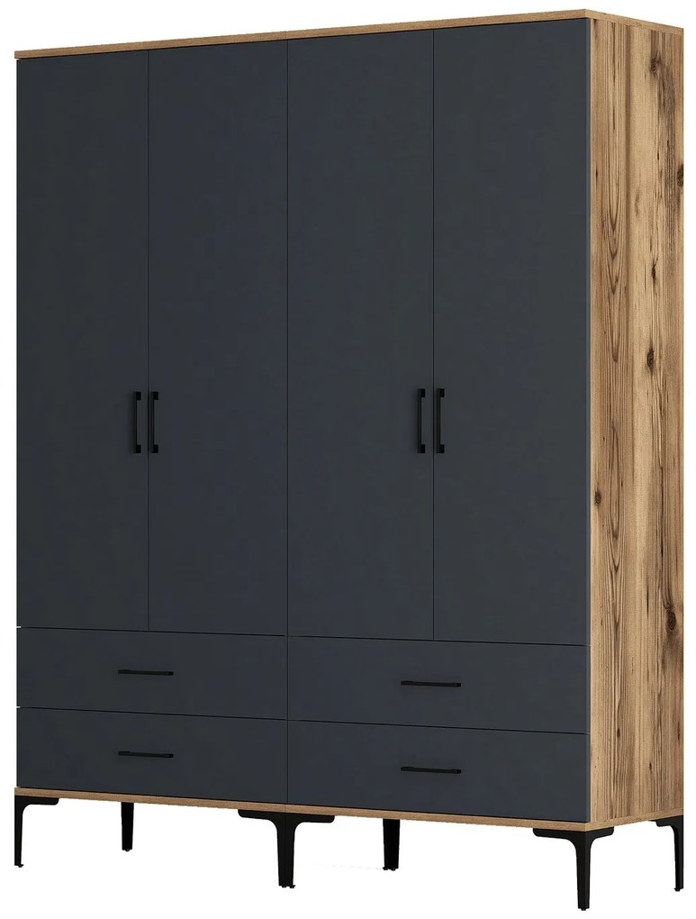 Roupeiro Kumsal TT – Nogueira/Antracite – 160x47,5x201,4 cm