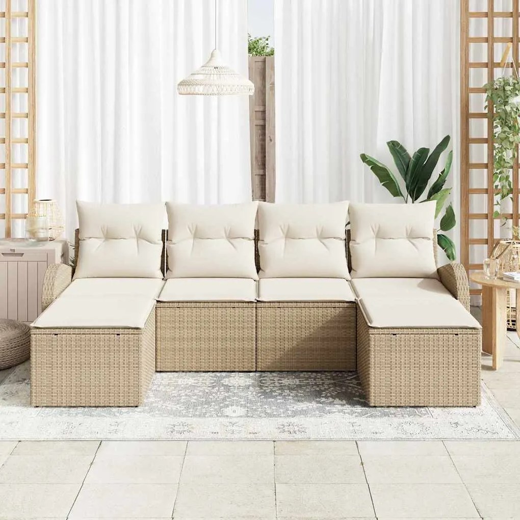Conjunto de Sofá de Jardim vidaXL com 6 Peças e Almofadas Bege Rattan