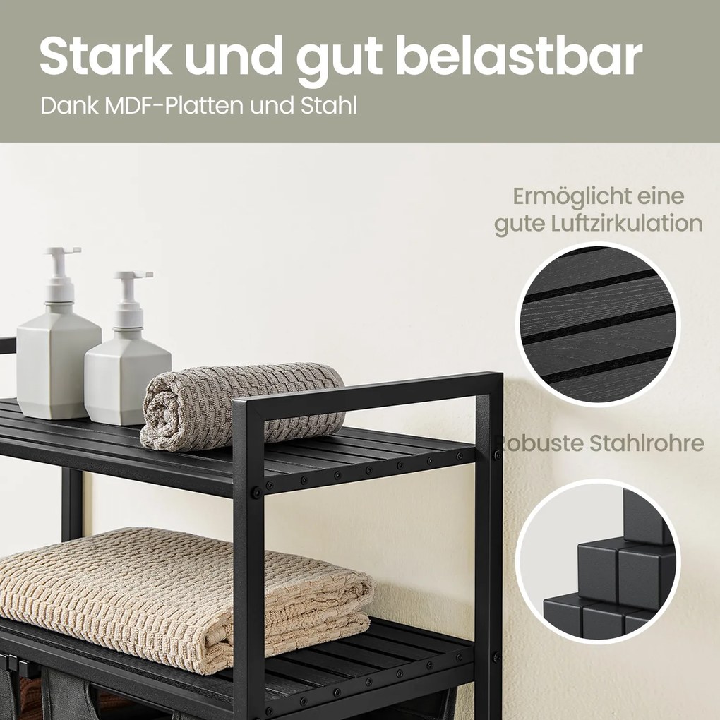 Cesto para roupa suja com 2 compartimentos com 2 prateleiras, saco removível e extraível 73 x 33 x 92 cm Preto + Cinza