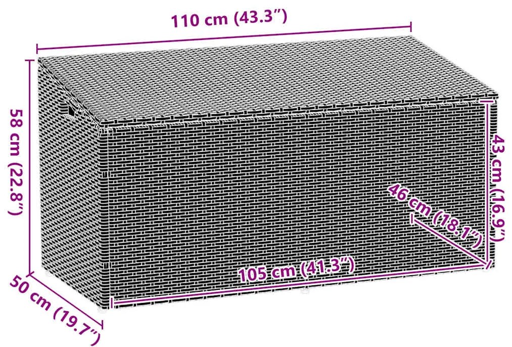 Caixa de arrumação para jardim 110x50x58 cm vime PE Bege