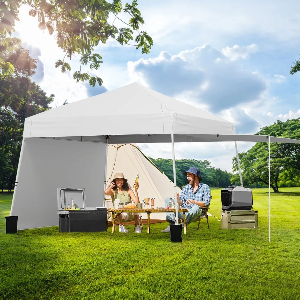Tenda Pop up, jardim, feiras, eventos 430 x 280 cm (COM TOLDO) com 2 paredes laterais conversíveis, 2 alturas ajustáveis, bolsa de transporte, branca