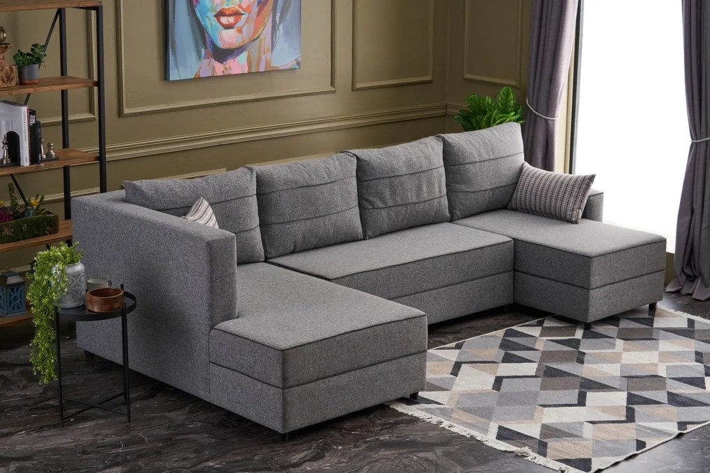 Sofá-Cama de Canto Ece – Cinzento – 315 cm x 88 cm x 160 cm