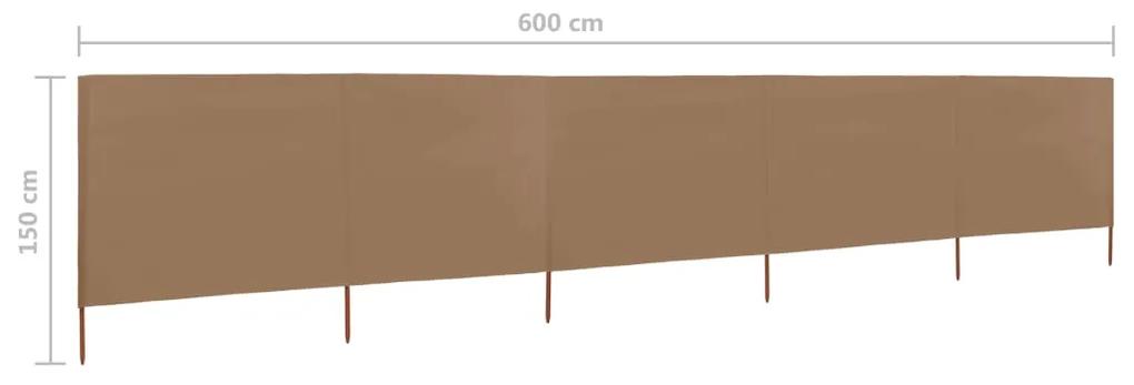 Para-vento com 5 painéis em tecido 600x120 cm cinza-acastanhado
