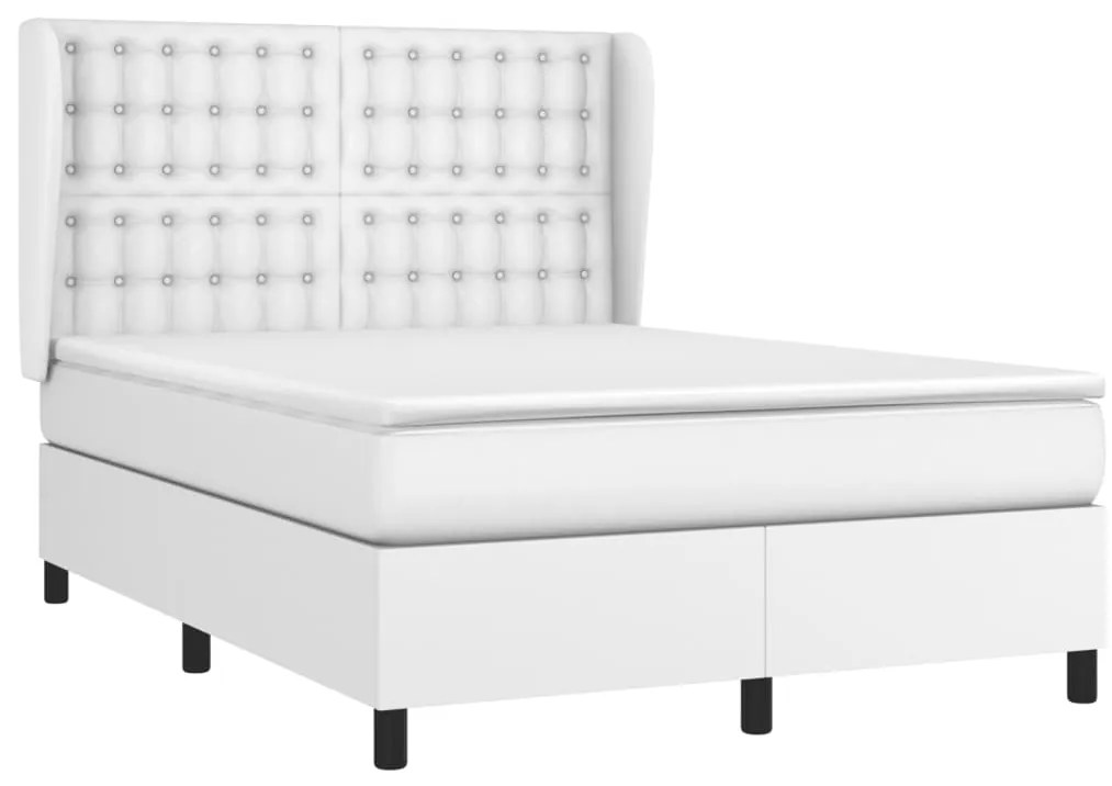 Cama com molas/colchão 140x200 cm couro artificial branco