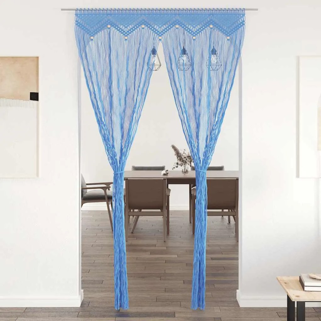 Cortina macramé 140x240 cm algodão azul
