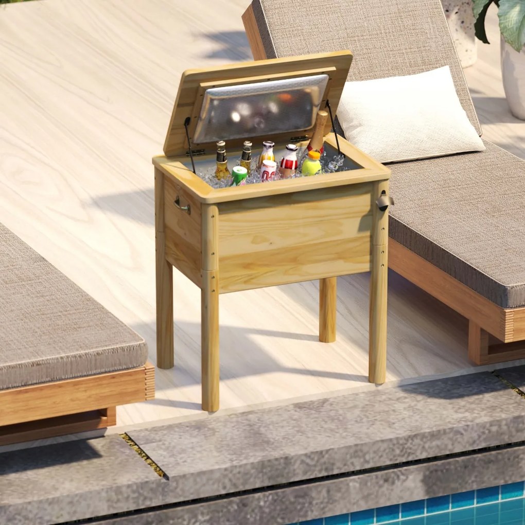 Geleira de madeira de 51 L para bebidas com 3 camadas de isolamento, pega prática, abre latas e orifício para esvaziar 67 x 47 x 74 cm Natural