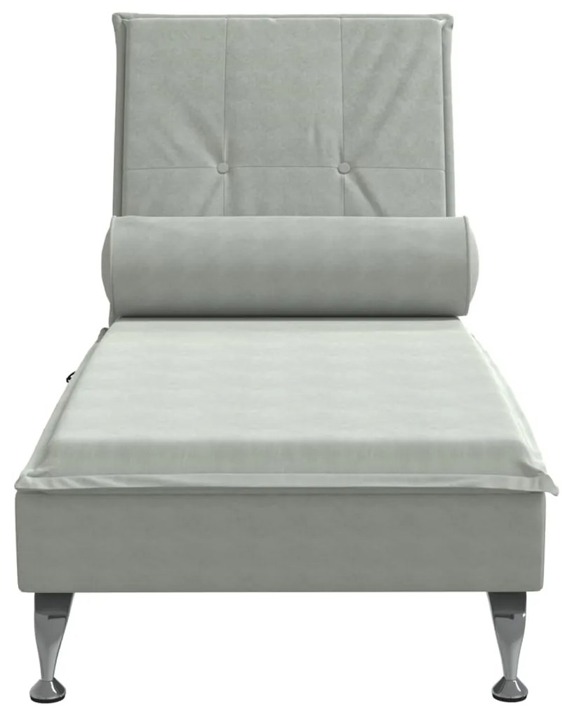 Chaise lounge de massagem com rolo veludo cinzento-claro