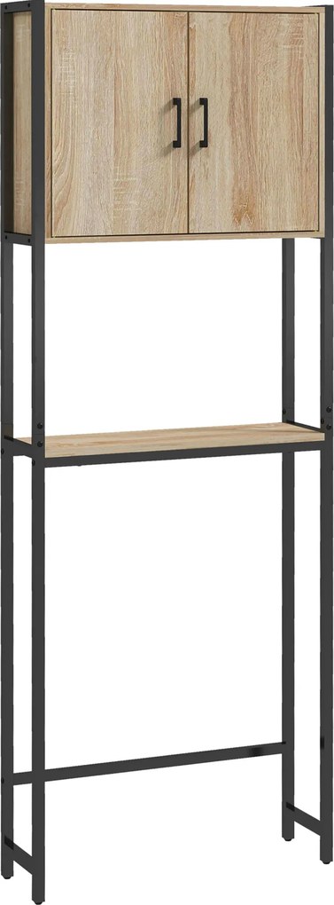 kleankin Móvel sobre Sanita com 2 Portas Prateleira Ajustável Prateleira Aberta Estante de Casa de Banho 64x19x178 cm Madeira | Aosom Portugal