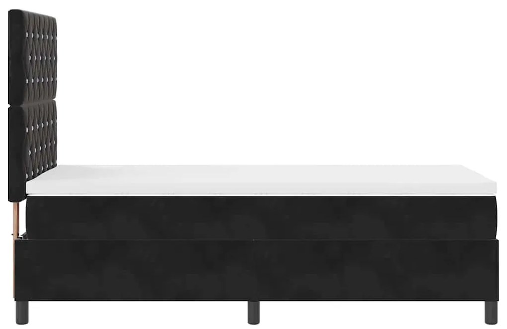 Cama Box Spring com Colchão e LED Preta 90x190 cm Veludo