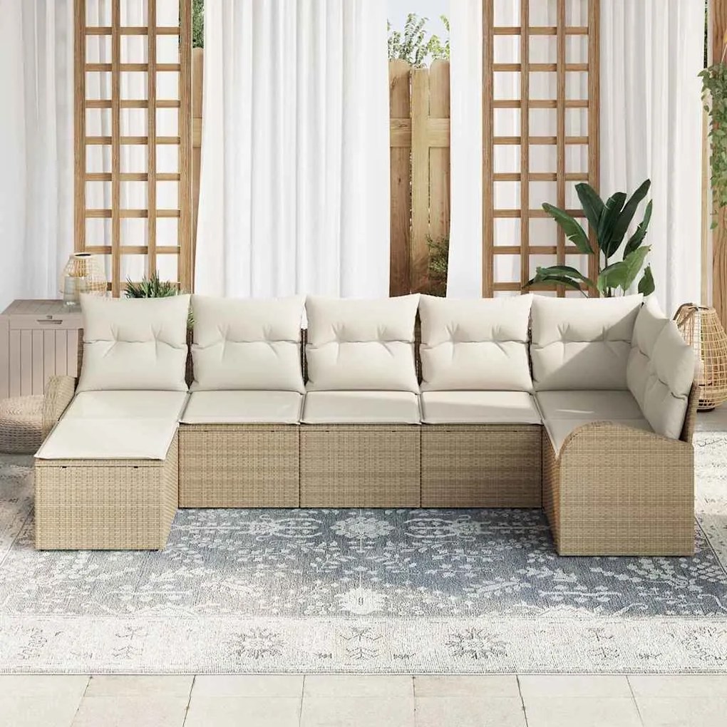 Conjunto de Sofá de Jardim de 7 Peças com Almofadas em Rattan Sintétic
