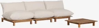 Conjunto De Sala De Estar Com Sofá Reclinável Modular De 3 Peças E Mesa De Centro Em Madeira De Acácia Brina Crema - Sklum