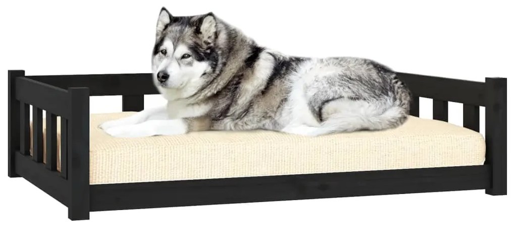 Cama para cães 105,5x75,5x28 cm madeira de pinho maciça preto