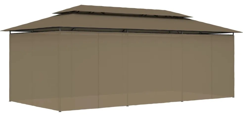 Gazebo c/ cortinas 600x298x270 cm 180 g/m² cinzento-acastanhado