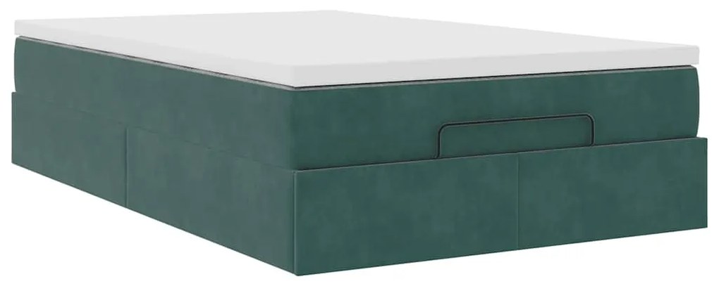 Estrutura de cama otomana com colchão verde escuro veludo