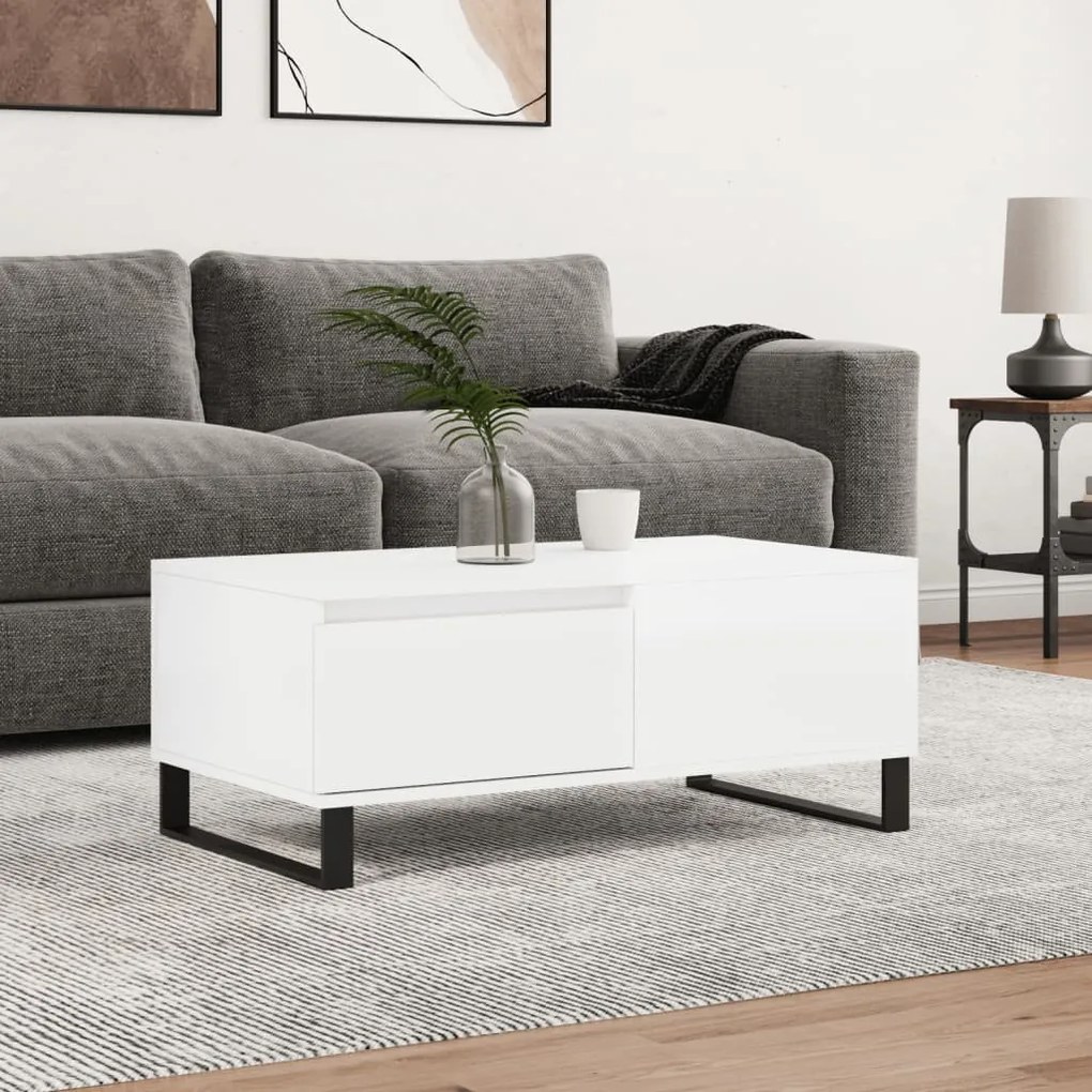 vidaXL Mesa de centro 90x50x36,5 cm derivados madeira branco brilhante