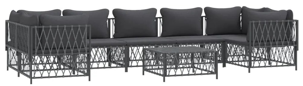 8 pcs conjunto lounge de jardim com almofadões aço antracite