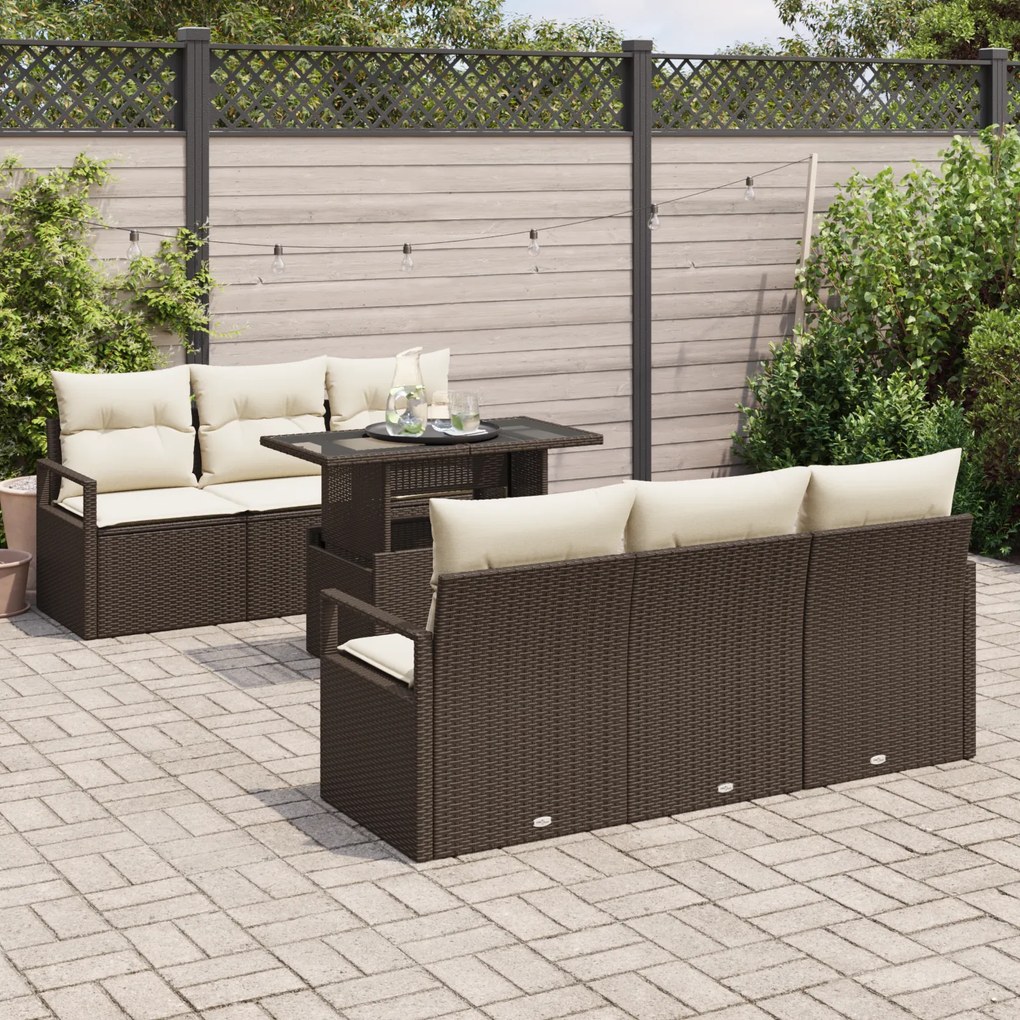 Conjunto de Sofá de Jardim vidaXL de 7 Peças com Almofadas Castanho Vi