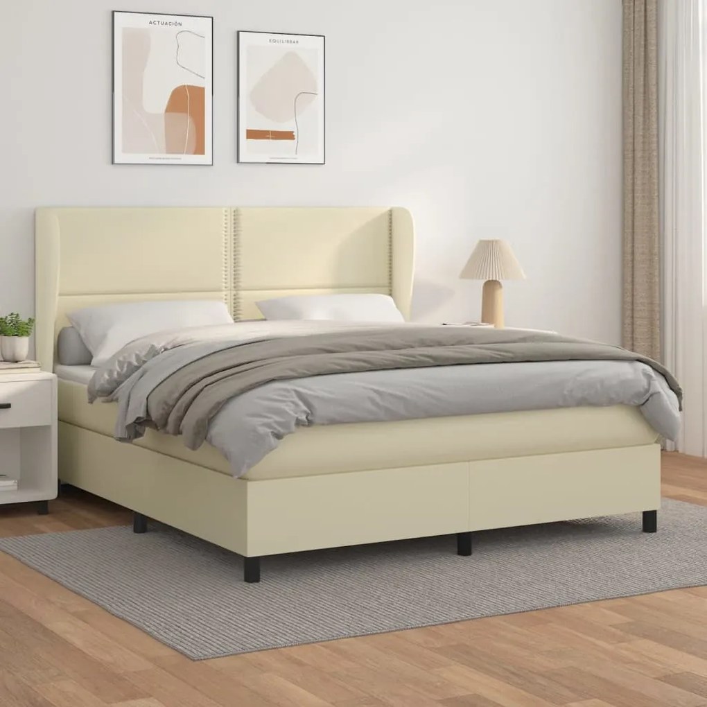 vidaXL Cama com molas/colchão 160x200 cm couro artificial cor creme