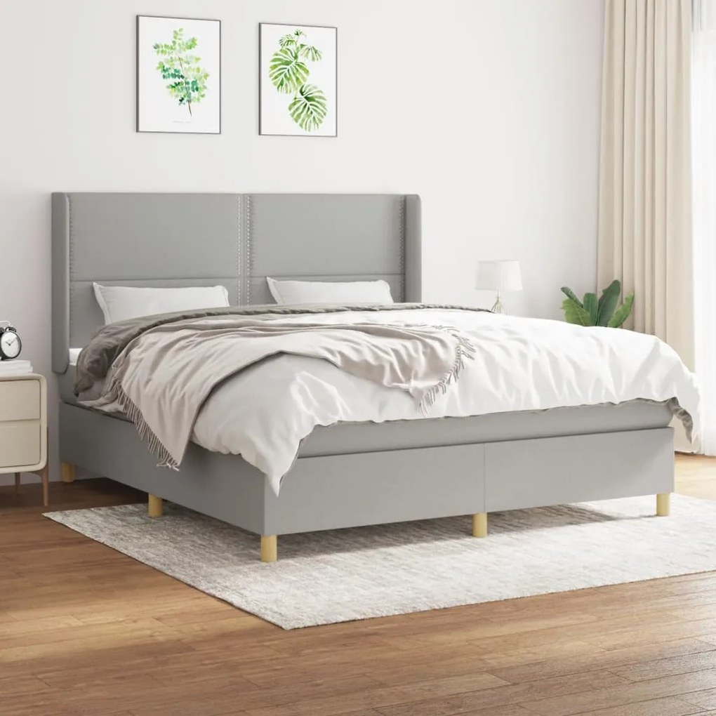 vidaXL Cama com molas/colchão 160x200 cm tecido cinzento-claro