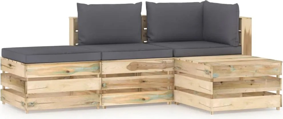 vidaXL 4 pcs conj. lounge jardim c/ almofadões madeira impreg. verde