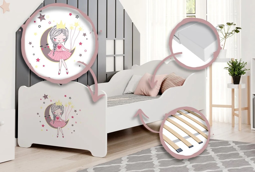 Cama infantil ANNA branca 160x80 - princesa adormecida - colchão e estrado incluído
