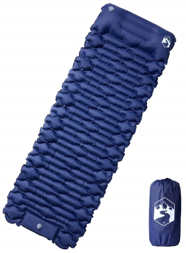 vidaXL Colchão campismo autoinsuflável c/ almofada 1 p. azul-marinho