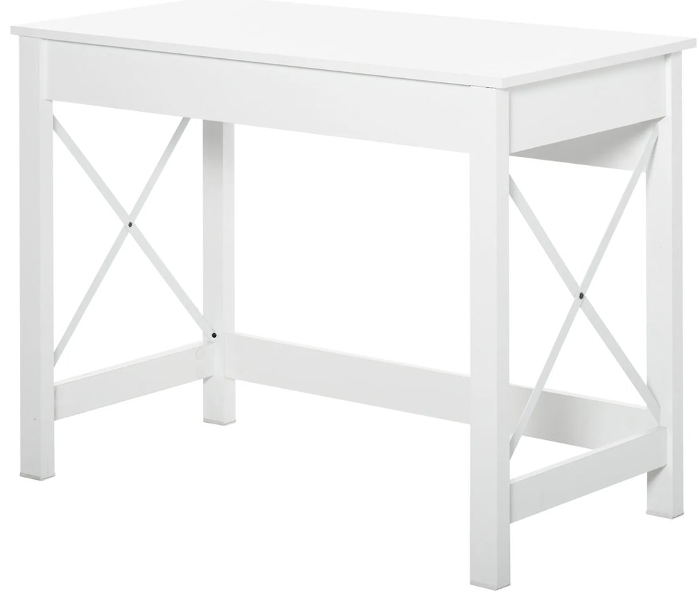 HOMCOM Secretária Moderna Mesa de Estudo com Estrutura de Aço Mesa de Computador 105x50x76 cm Branco