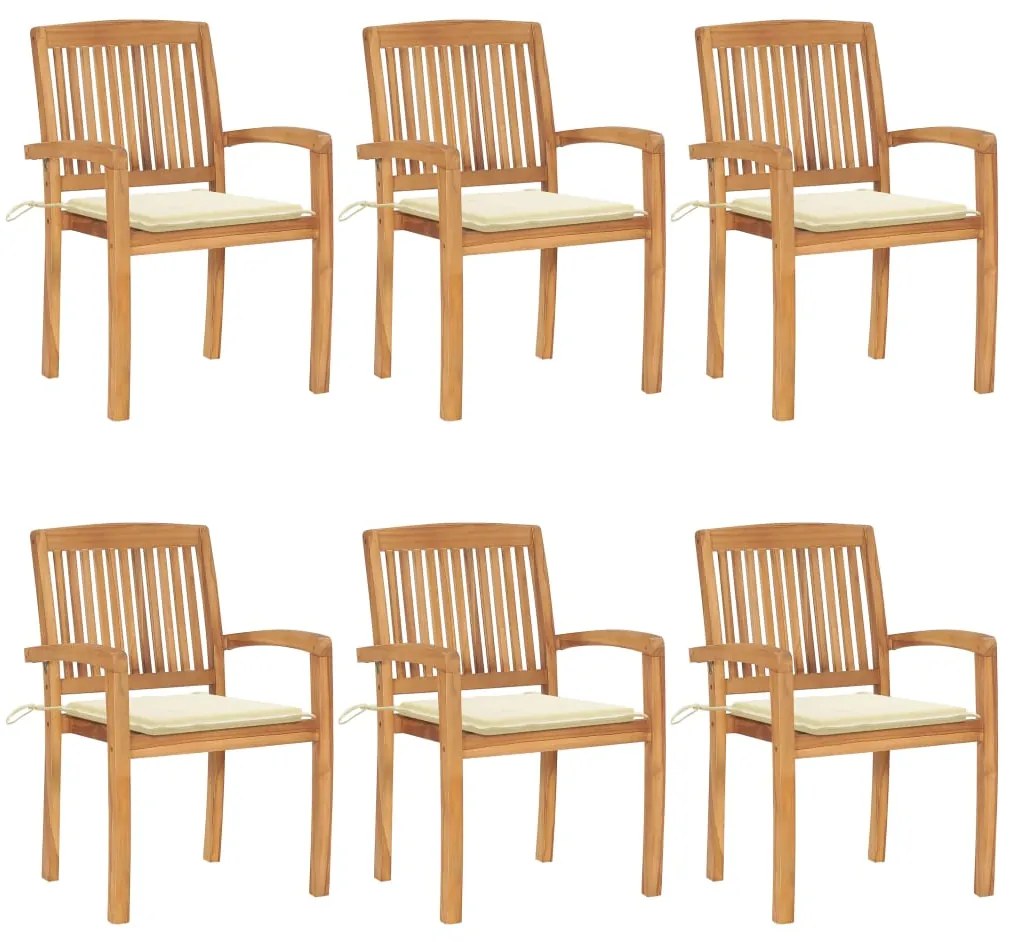 Cadeiras de jardim empiháveis c/ almofadões 6 pcs teca maciça