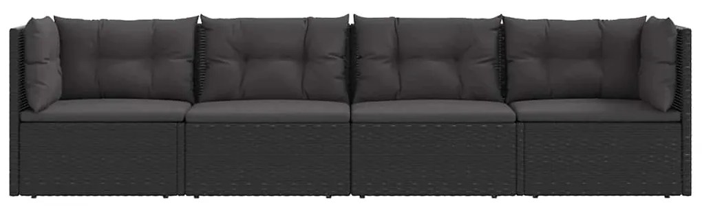 4 pcs conjunto lounge de jardim c/ almofadões vime PE preto